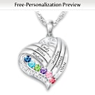 Birthstone My Family, My Heart Personalized Pendant Necklace