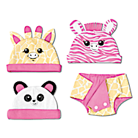 3 Animal Hats And 1 Diaper Cover Accessory Set For Baby Doll