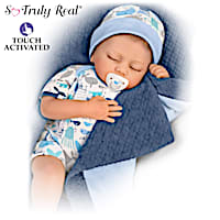 "Breathing" Baby Boy Doll With Quilted Blanket And Pacifier