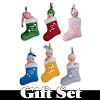 6-Piece Miniature Babies In Stockings Ornament Set