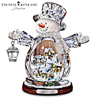 Thomas Kinkade Crystal Snowman With Village, Moving Train