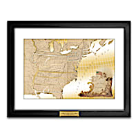 Framed Original United States Map Printed On Pure 24K Gold