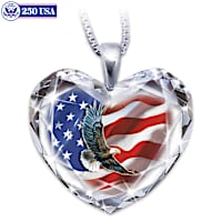 "American Pride" Crystal Heart Pendant With Eagle Art