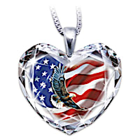 American Pride Crystal Heart Pendant Necklace