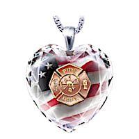 Firefighter Crystal Heart Pendant Necklace