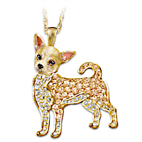 Chihuahua Pendant With Clear And Brown Swarovski Crystals