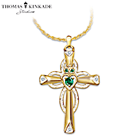 Emerald And Diamond Claddagh Cross Symbolizes Faith And Love