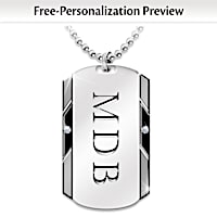 Personalized Dog Tag Pendant For Son With Two Diamonds