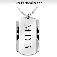 Personalized Dog Tag Pendant For Son With Two Diamonds