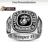 Black Enamel USMC Semper Fi Personalized Ring