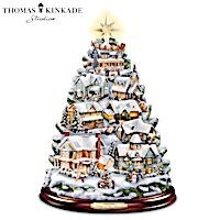 Thomas Kinkade Illuminated Musical Village Tabletop Tree