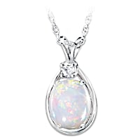 Shimmering Elegance Opal And Diamond Pendant Necklace