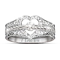 Engraved "I Love You" 3-Band Stackable Diamond Rings