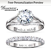 Diamonesk Bridal Ring Set With Engraved Names And Date