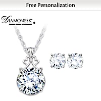 Diamonesk Bridal Earrings And Personalized Pendant Set 