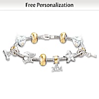 Personalized 10-Charm Bracelet With Crystals For Graduates
