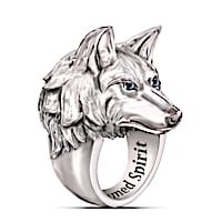 Men's Stainless Steel Wolf Ring With Black Sapphire Eyes