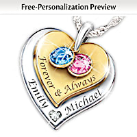 "Forever & Always" Engraved Couples Birthstone Necklace