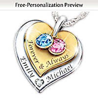 Forever & Always Custom Personalized Name Engraved Couples Birthstone Necklace