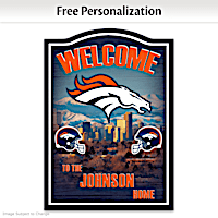 Denver Broncos Wooden Welcome Sign Personalized With Name