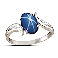 "Sky Gazer" Created Star Sapphire And White Topaz Ring