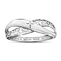 "Pure Faith" Engraved Silver Diamond Ring For Daughter