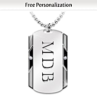 Personalized Dog Tag Pendant For Grandson With Two Diamonds