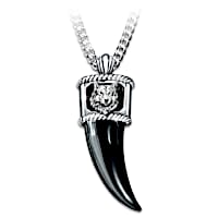 Men's Black Onyx And Silver-Plated Wolf Pendant Necklace