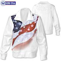"American Sparkle" US Flag-Inspired Front-Zip Knit Jacket