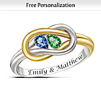 "Lover's Knot" Name-Engraved Romantic Birthstone Ring