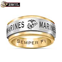 USMC Semper Fi 24K Gold Ion-Plated Men's Spinning Band Ring