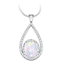 Australian Opal And Diamond Pendant In Double Loop Design
