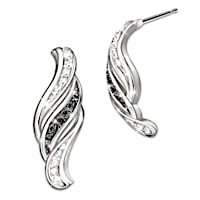 "Midnight Serenade" Black And White Diamond Silver Earrings