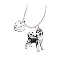 Playful Pup Diamond Pendant Necklace - Siberian Husky
