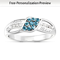 Personalized Blue And White Diamond Couples Ring