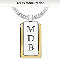 "My Father, My Hero" Initials-Engraved Dog Tag Pendant