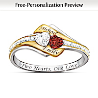 Two Hearts Become One Engraved Topaz, Garnet & Diamond Ring