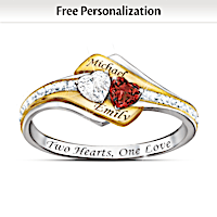 Two Hearts Become One Engraved Topaz, Garnet & Diamond Ring