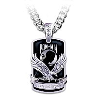 "Never Forgotten" POW And MIA Dog Tag Pendant Necklace