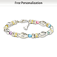 Daughter Bracelet With Name-Engraved Charm And Crystals