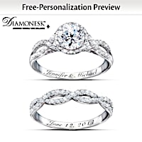 Entwined Diamonesk Bridal Rings With Personalized Engraving