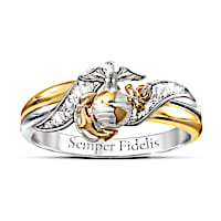 USMC Embrace Diamond Ring With Sculpted Marine Corps Emblem