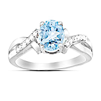 Genuine Aquamarine Gemstone & 12 Diamonds Elegance Ring