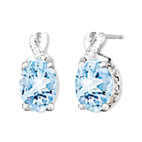 Genuine Aquamarine And Diamond Pierced Post-Style Earrings