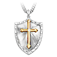 "Strength In The Lord" Men's Shield Diamond Pendant Necklace