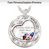 Mother Holds Her Child's Heart Birthstone Pendant With Names