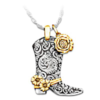 "Country Rose" Western Boot Pendant Necklace