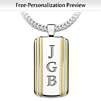 "Always, My Grandson" Initials-Engraved Dog Tag Pendant