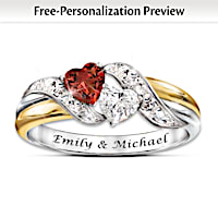 "Hearts Of Love" Engraved Garnet And Topaz Embrace Ring