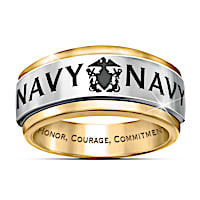 "Navy Honor" 24K Gold Ion-Plated Engraved Spinning Ring